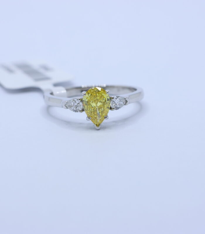 3ct Pear Fancy Diamond Platinum Ring