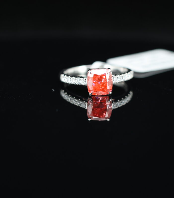 1ct Cushion Fancy Diamond White Gold 18K Ring