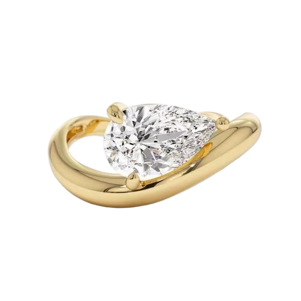 1ct Pear Lab Diamond Yellow Gold 18K Ring